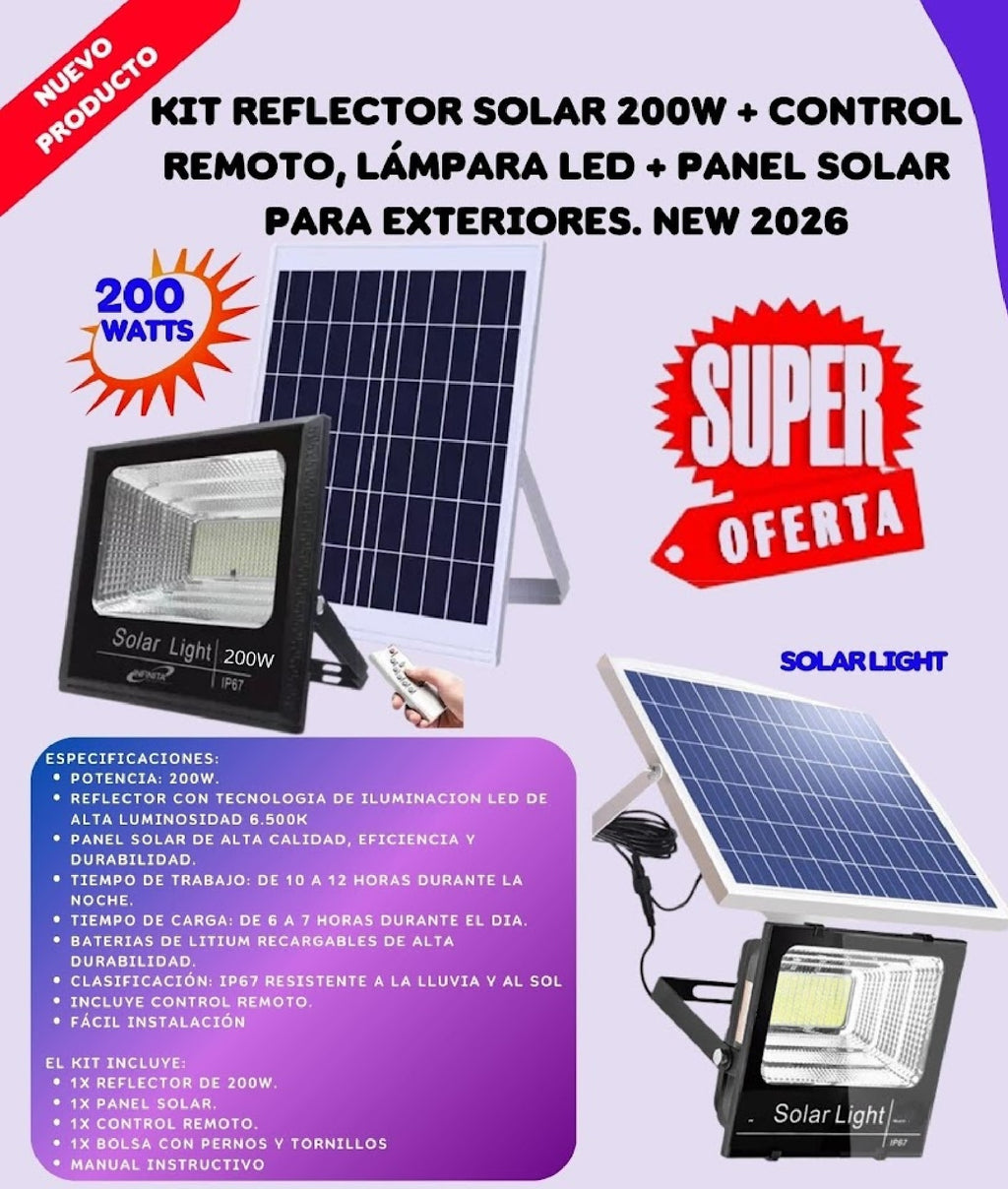 Kit Reflector Solar 200w Control Remoto