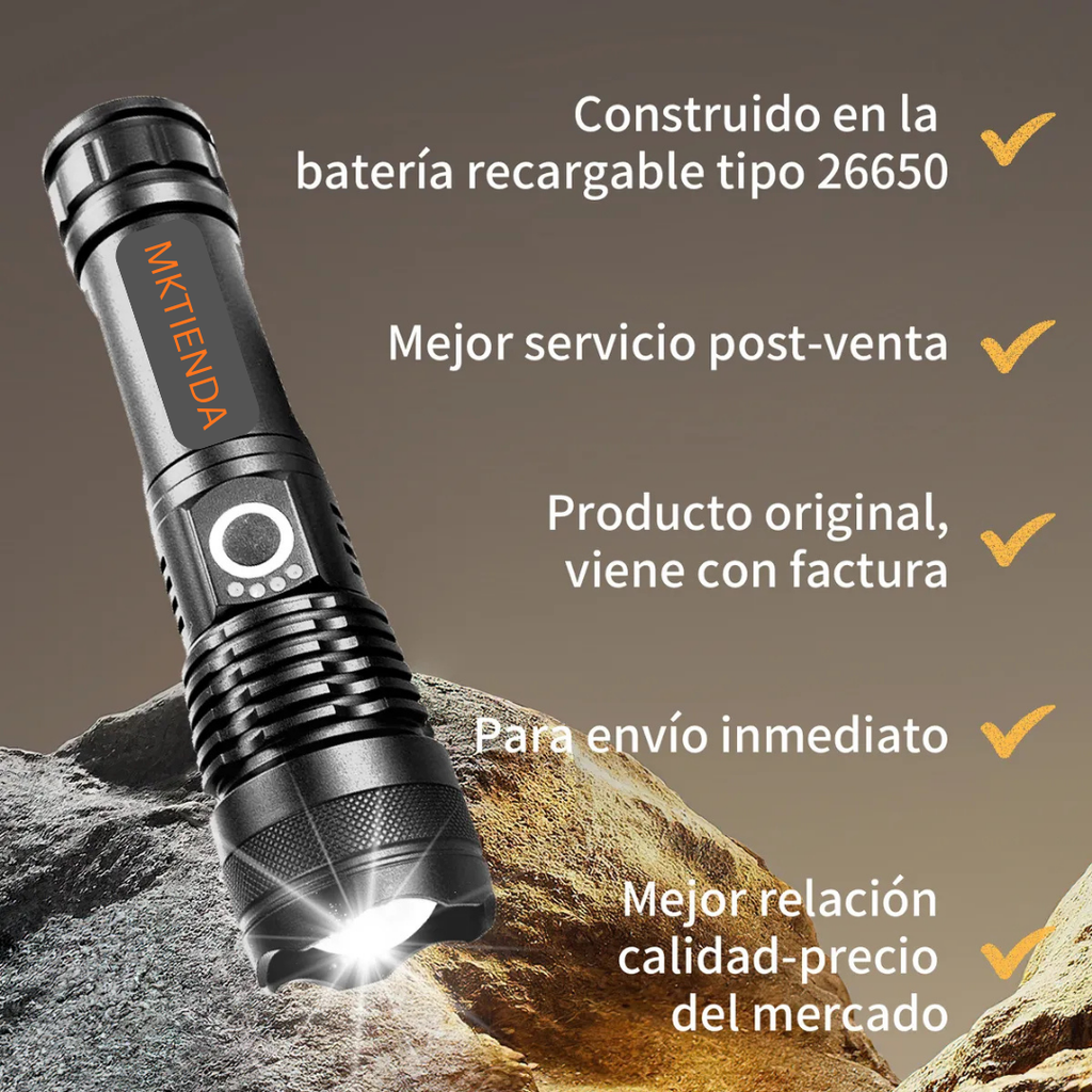 Linterna Táctica Más Fuerte Del Mundo Potente Recargable