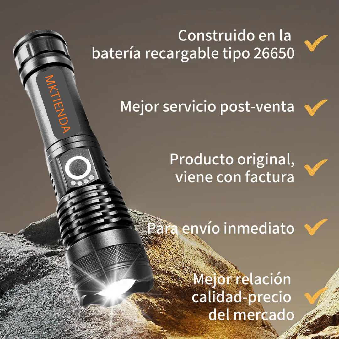 Linterna Táctica Más Fuerte Del Mundo Potente Recargable
